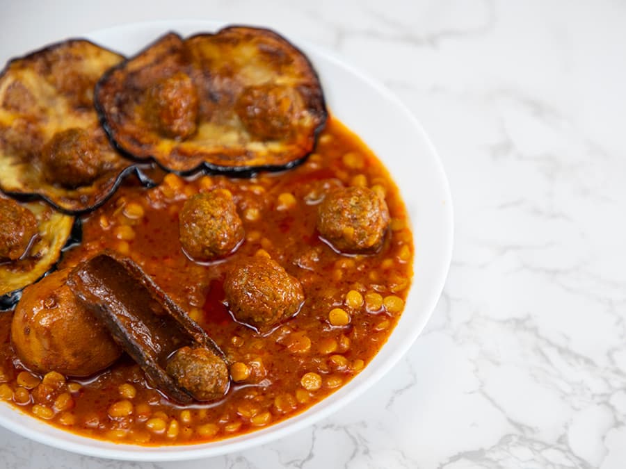 خورش قیمه بادمجان با گوشت قلقلی