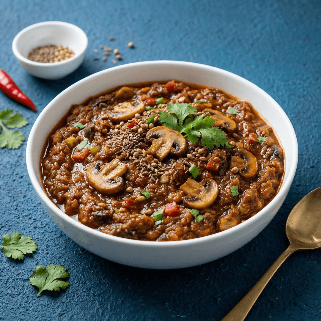 خوراک بادمجان و قارچ