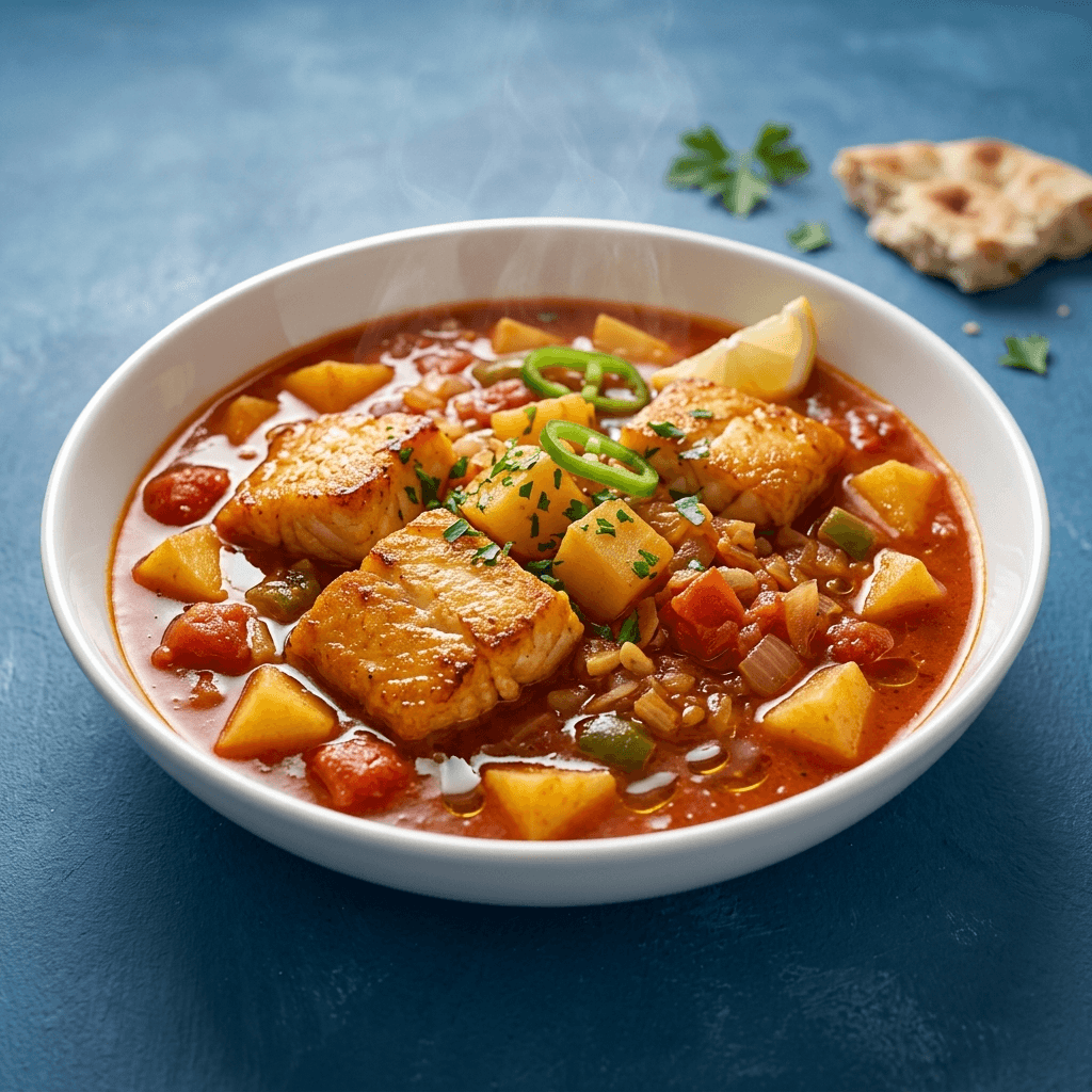 خورش ماهی با سیبزمینی
