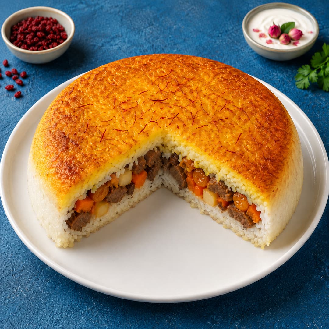 تهچین گوشت و آلو