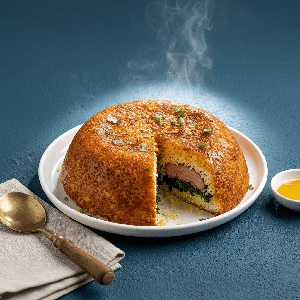 تهچین گوشت و اسفناج یزدی